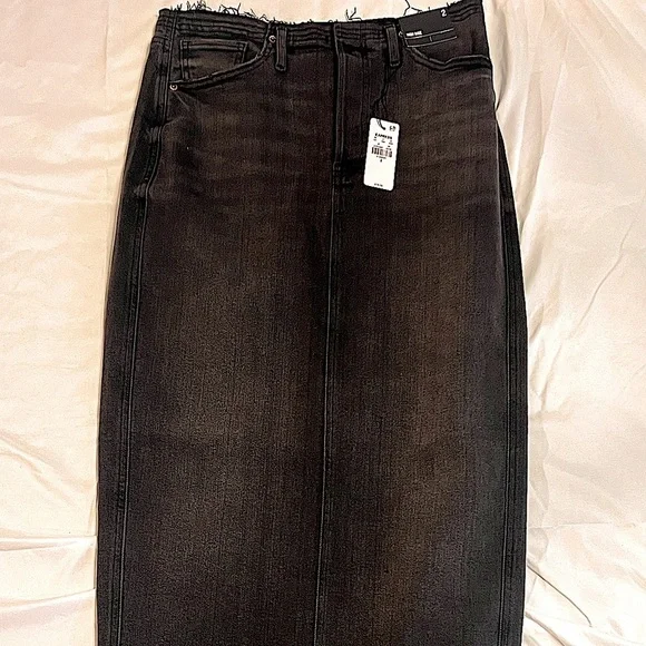 Raw hem waist - high Waisted Black Denim Maxi Skirt with Back Slit - Size 2 NWT​ - Picture 7 of 15